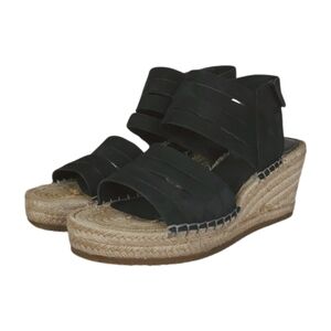 Eileen Fisher Largo Black Suede Espadrille Wedge‎ Sandals size 8.5